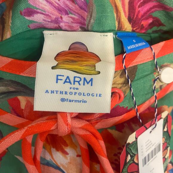 Farm Rio Pants Womens Size Small Linen Blend Wide Leg Floral Vacation High Rise - Picture 4 of 6